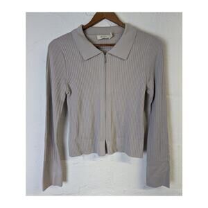 Neiwai Silky Wool Zip Up Cardigan Womens Small Grey Crop Top Silk Cashmere Blend